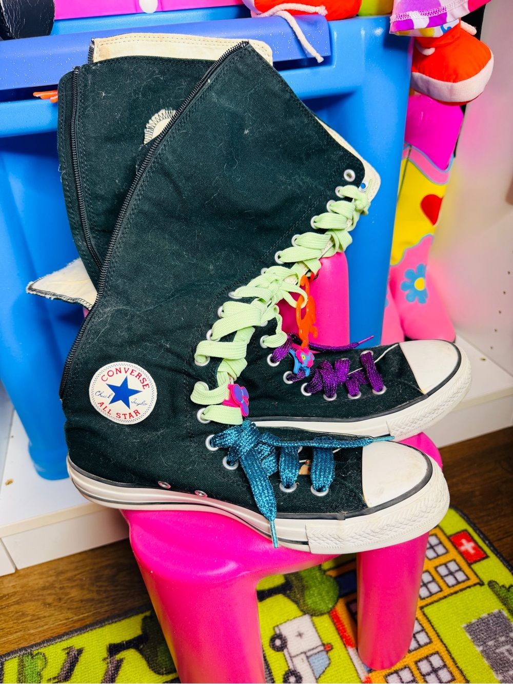 Converse Black High-Top Sneakers with Multi-Color Laces